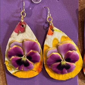 Floral Purple and Yellow Teardrop Earrings